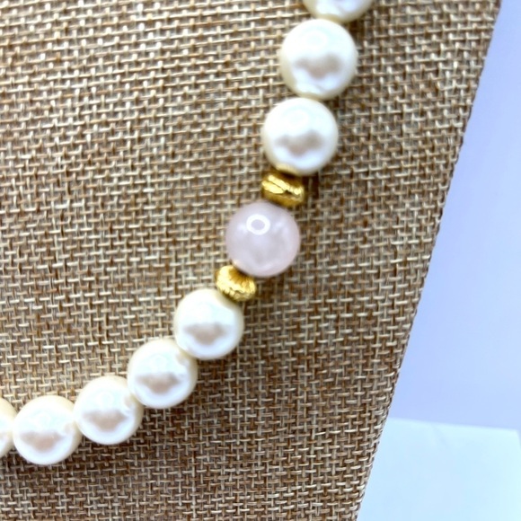 Vintage Napier Pearl Necklace Genuine Pink Rose Quartz, Vintage Napier 24” - Picture 7 of 12